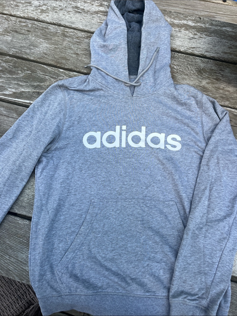adidas Light Gray Crewneck Logo Hoodie